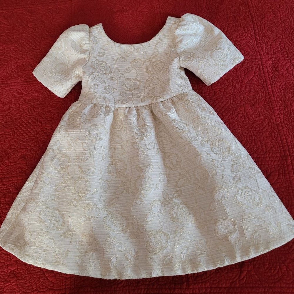 Janie and Jack Ivory & Gold Rose Brocade Dress (two sizes)